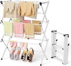 Space Saving Foldable Clothes Drying Rack, Extendable Rustproof, No Assembly
