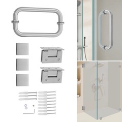 Shower Door Hardware Kit, Includes Shower Door Hinges and Handle, Glass Clamp