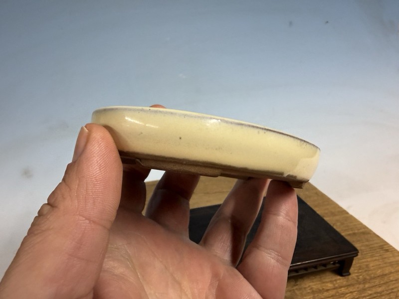 Japanese Unknown Maker Shohin Bonsai Tree Pot 4 1/2” Cream Glazed gallery