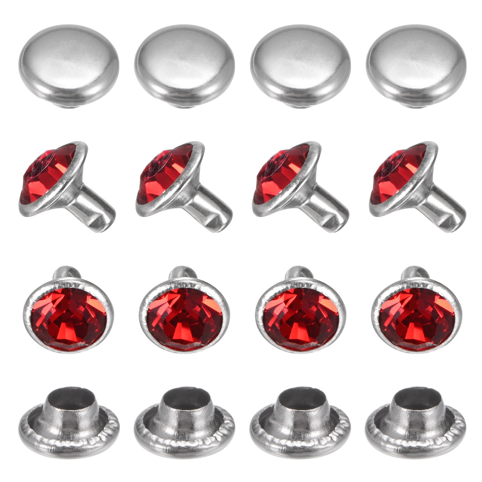 Clear Rhinestone Rivets [100pcs] - Crystal Rivets - [Red - 0.31 IN] gallery