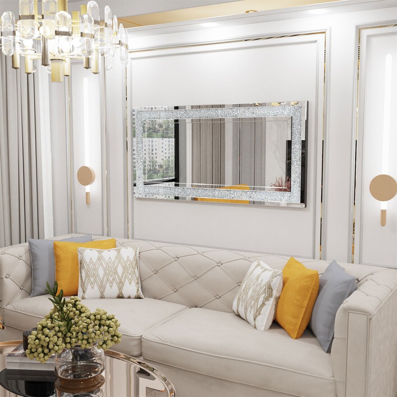 Wall Hanging Rectangle Gorgeous Silver Mirror Crush Crystal Diamond Decor Mirror gallery