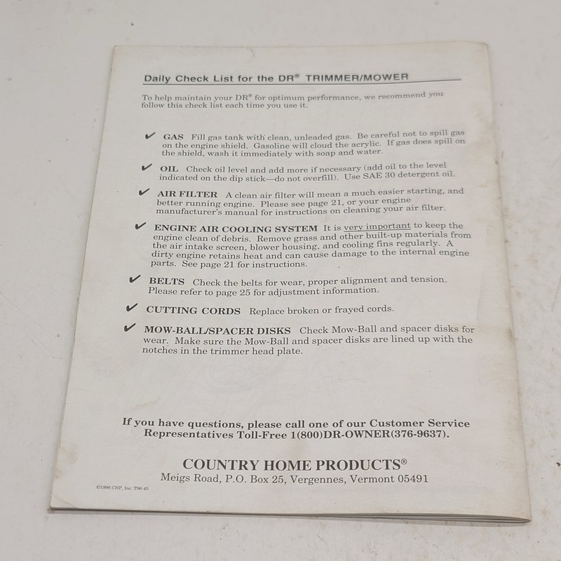 DR TRIMMER/MOWER PRO - Tecumseh VECTOR ENGINE Assembly & Operating Instructions gallery
