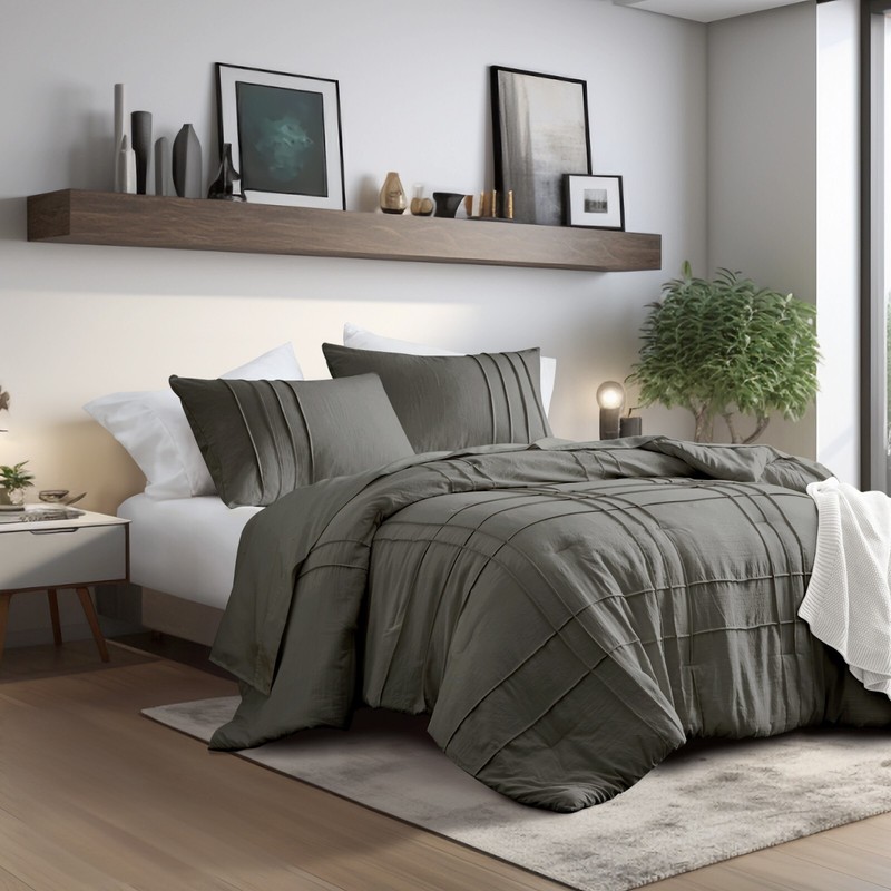 All Season Bedding Soft Microfiber Grid Duvet Cover Set Twin Full Queen King Cal gallery