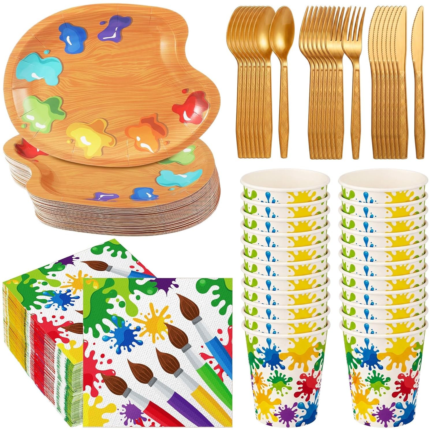 Art Party Decorations 150 Pcs Tableware Plates Supplies Set Kids Partyware Set gallery