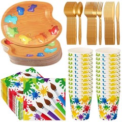 Art Party Decorations 150 Pcs Tableware Plates Supplies Set Kids Partyware Set