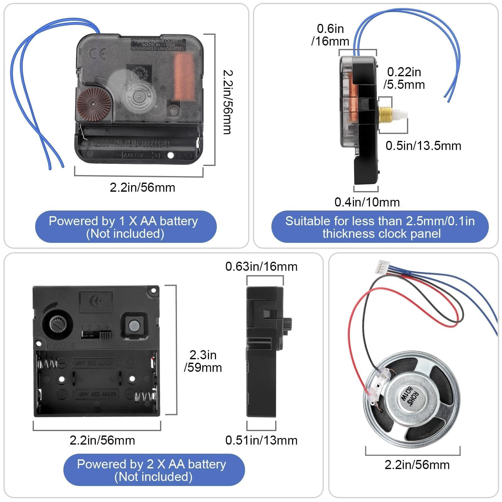 EEEKit Chiming Clock Mechanism Replacement, Battery Motors with Chime Black gallery