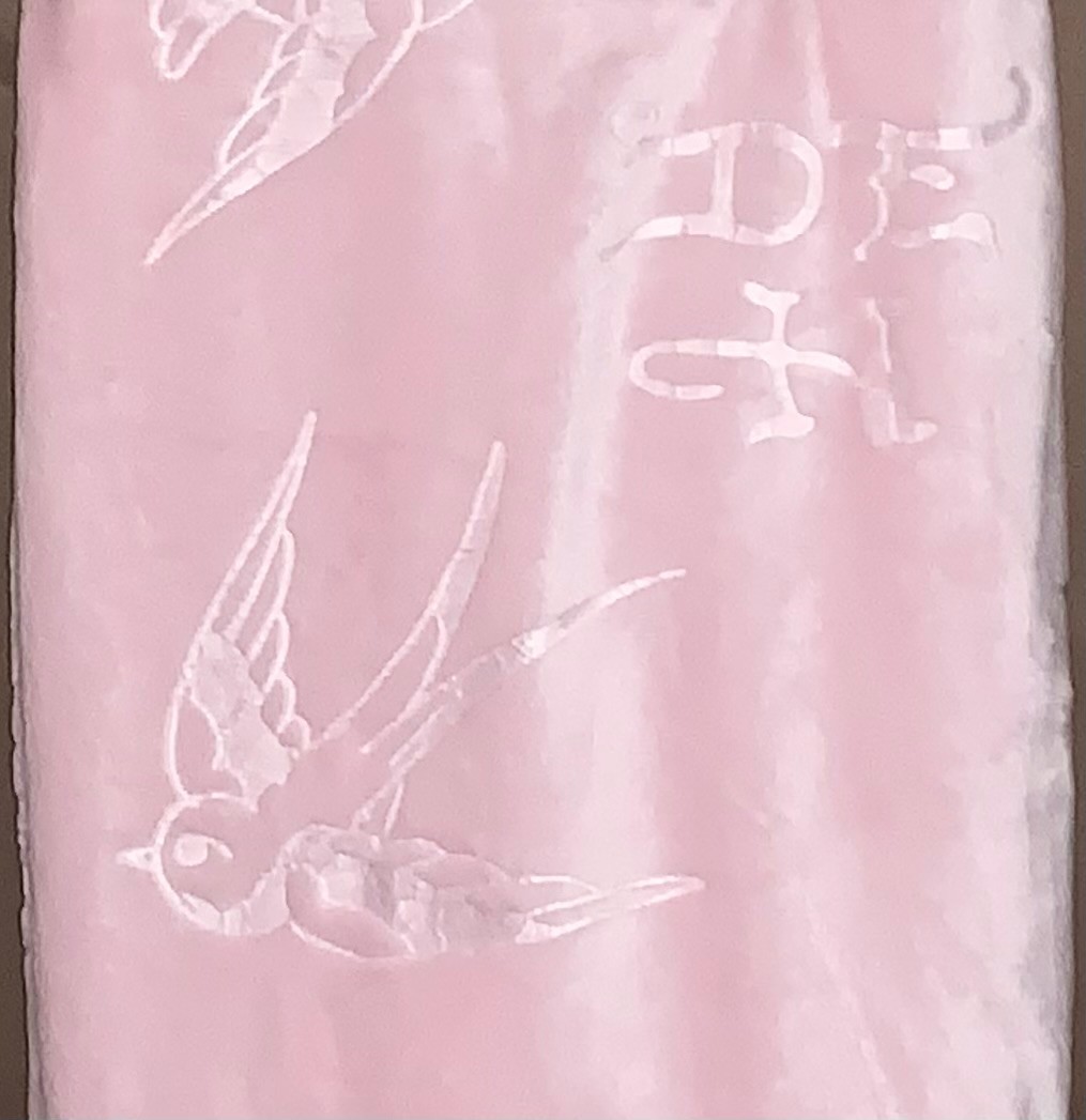 Ed Hardy Pink Sparrows/Birds & Monograms Embossed Oversized Plush Throw Blanket gallery