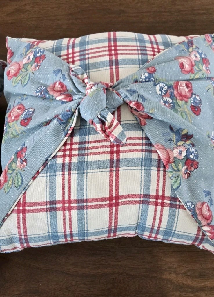 Pair Cottagecore Cotton Chintz & Plaid Pillows Polyfiber Filled 15 X 15 Inches gallery