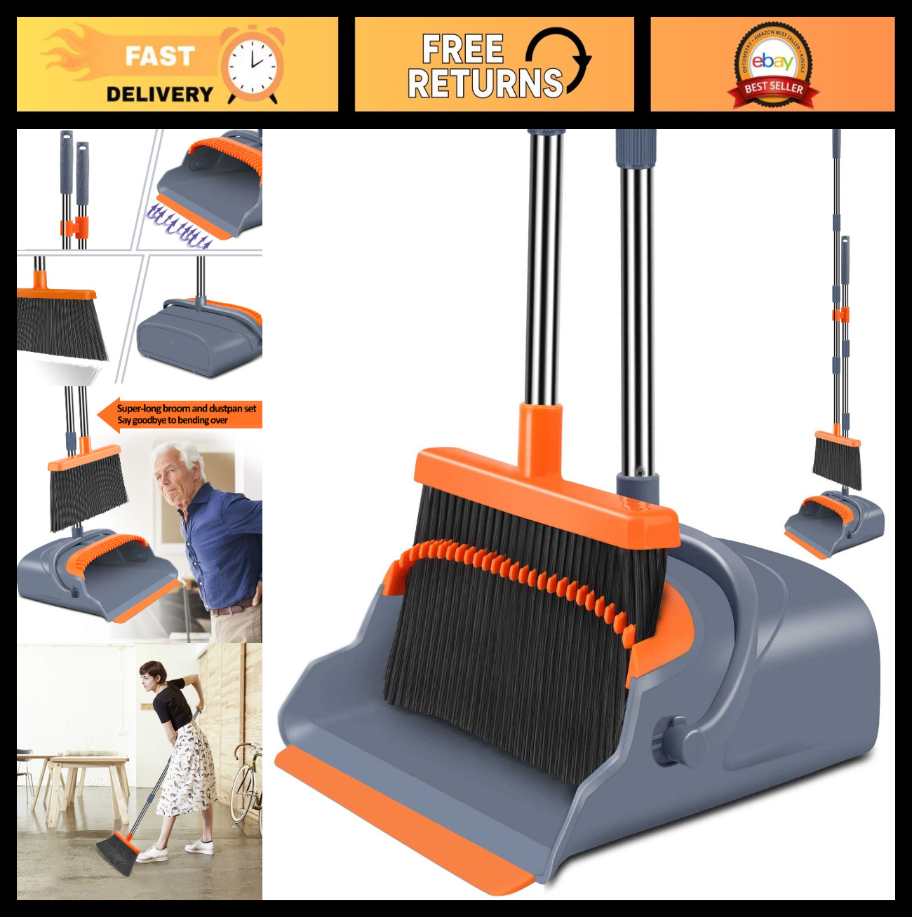 Self-Cleaning Broom & Dustpan Set with Teeth, Indoor/Outdoor Pet Hair Sweeper gallery