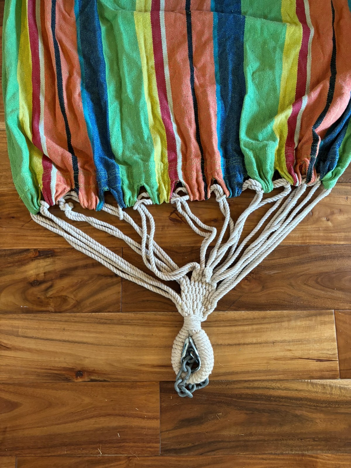 Rainbow Striped Cloth Hammock w/ Braided Rope Hang and Hanging Chains 90In Long gallery