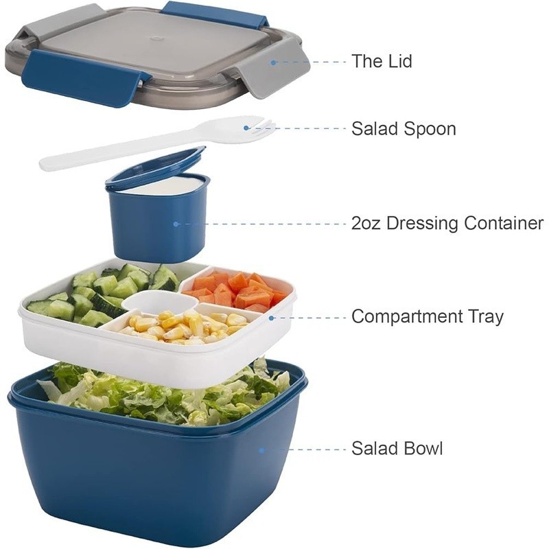 Leakproof Salad Lunch Container 52oz 3 Compartment W/ Dressing Holder Travel New gallery
