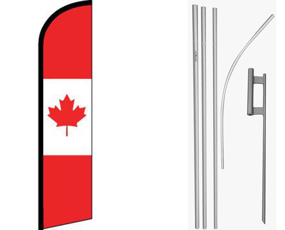 Canada Red / White Windless Banner Flag & 16ft Flagpole Kit /Ground gallery