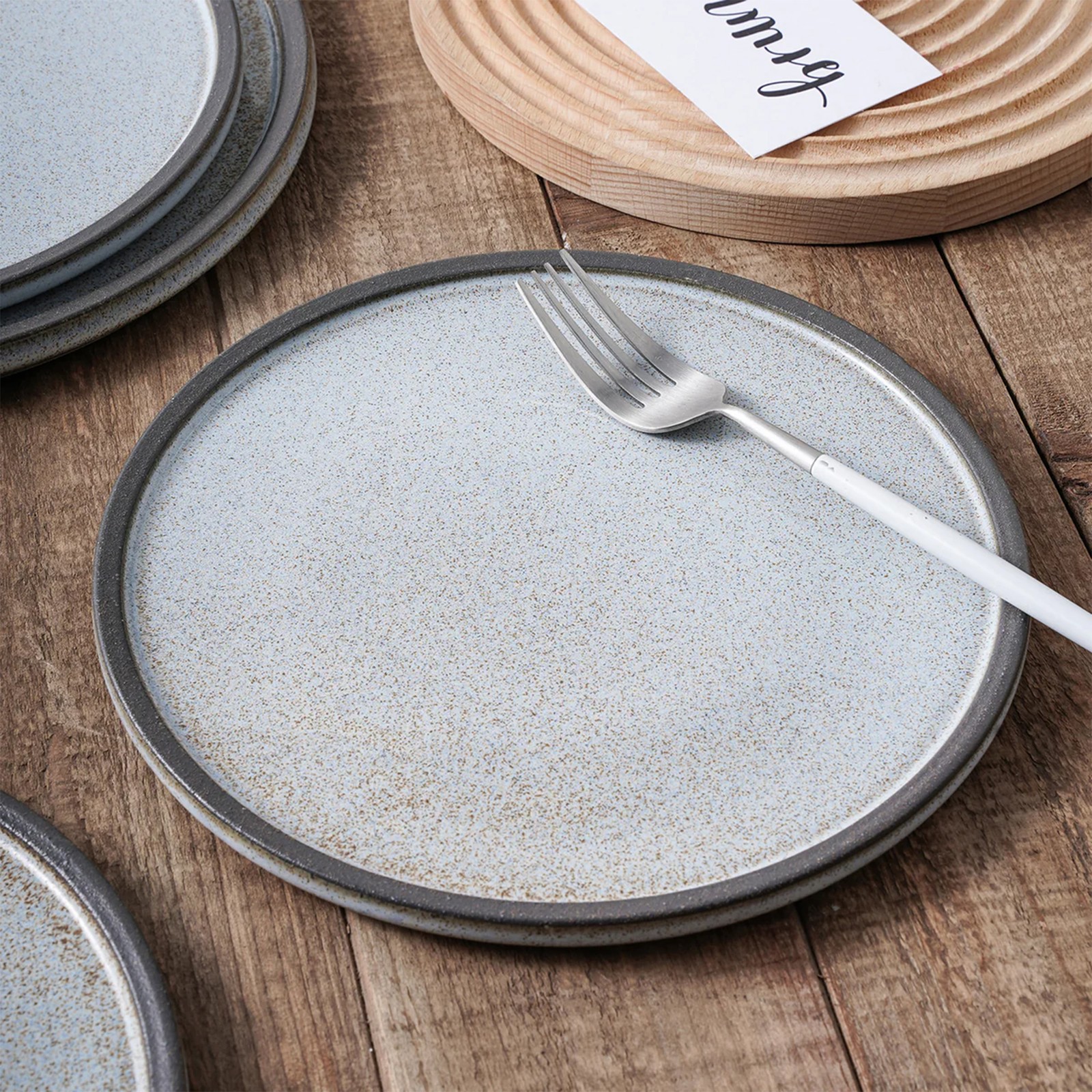 Stone Lain 4 Piece Vince Rustic Stoneware 11" Dinner Plate Set, Grey and White gallery