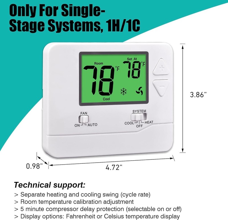 Reliable Non-Programmable Thermostat for 1 Heat/1 Cool Systems - Easy to Install gallery