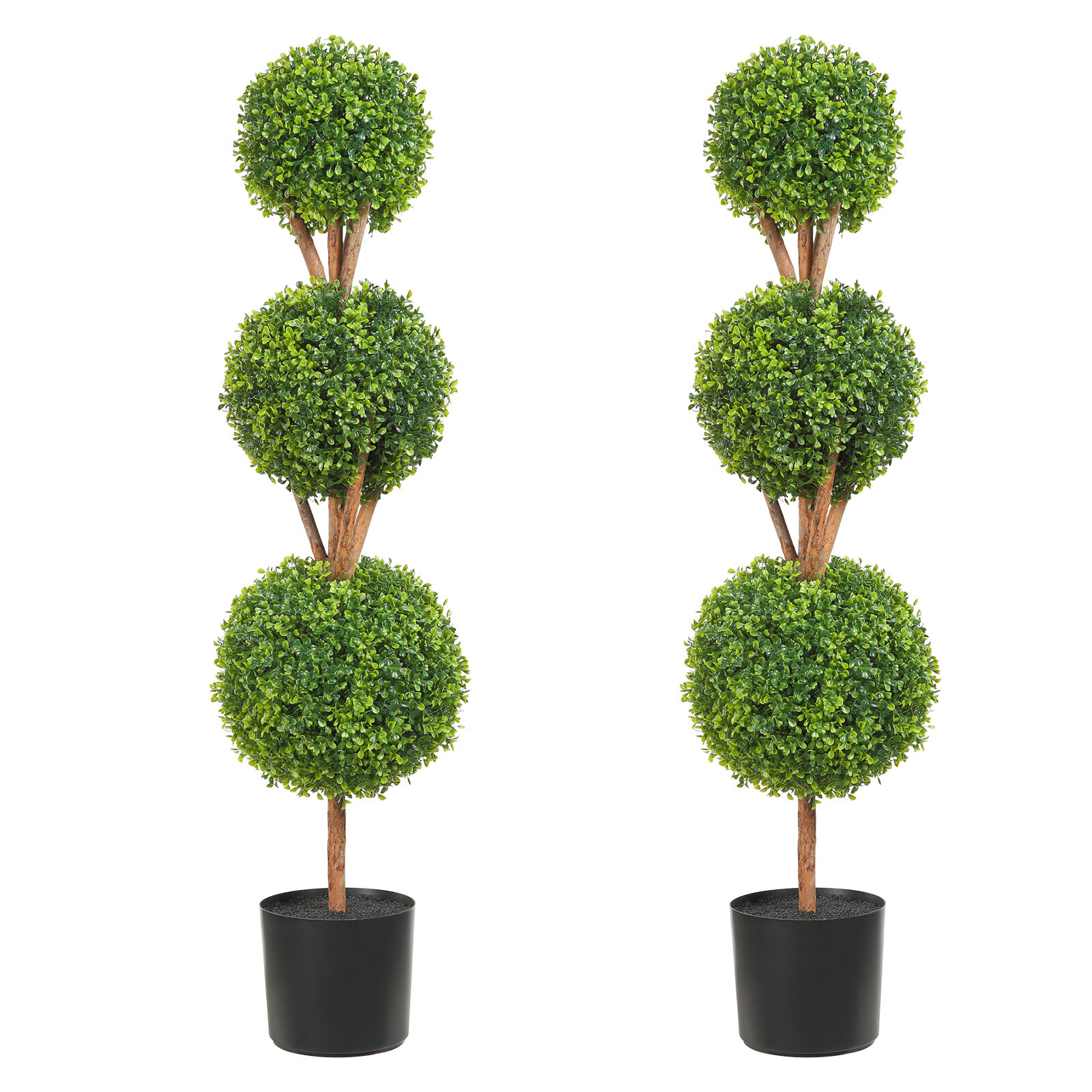 2 Pack 4' Artificial Topiary Triple Ball Tree Faux Plant UV LED Decor In/Outdoor gallery