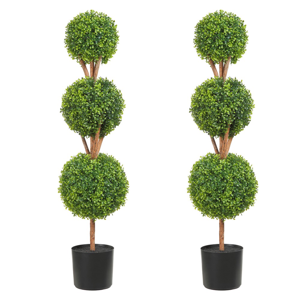 2 Pack 4' Artificial Topiary Triple Ball Tree Faux Plant UV LED Decor In/Outdoor