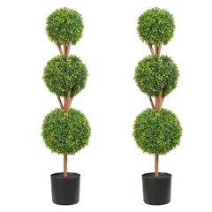 2 Pack 4′ Artificial Topiary Triple Ball Tree Faux Plant UV LED Decor In/Outdoor