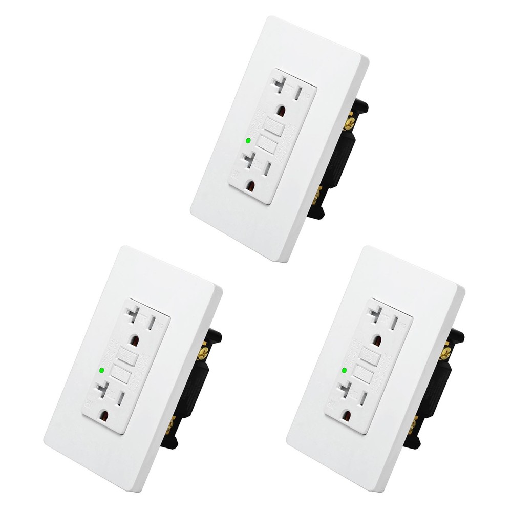 3Pack 20A GFCI Outlet LED Indicator Self-Test TR WR ETL FCC Certified Home Use