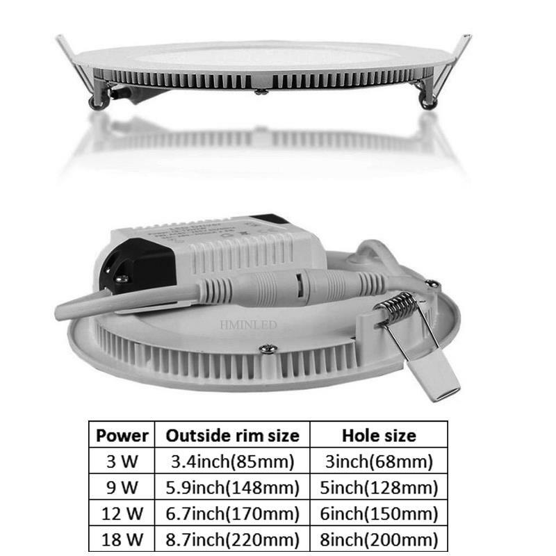 Recessed Led Panel Ceiling Light Round Square 3W 3in,9W 5in,12W 6in,18W 8in 110V