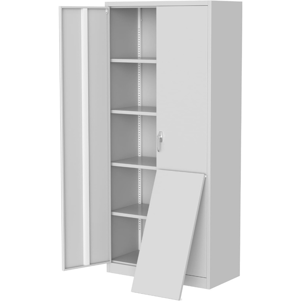 71" Metal Storage Cabinet, 2-Door Lockable W/ Shelves - Office Storage Solution gallery