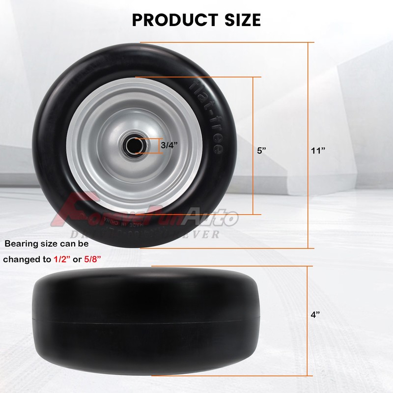 2Pcs 11x4-5 Flat Free Wheel Tire Solid Smooth for Lawn Mowers & Zero Turn Mowers gallery