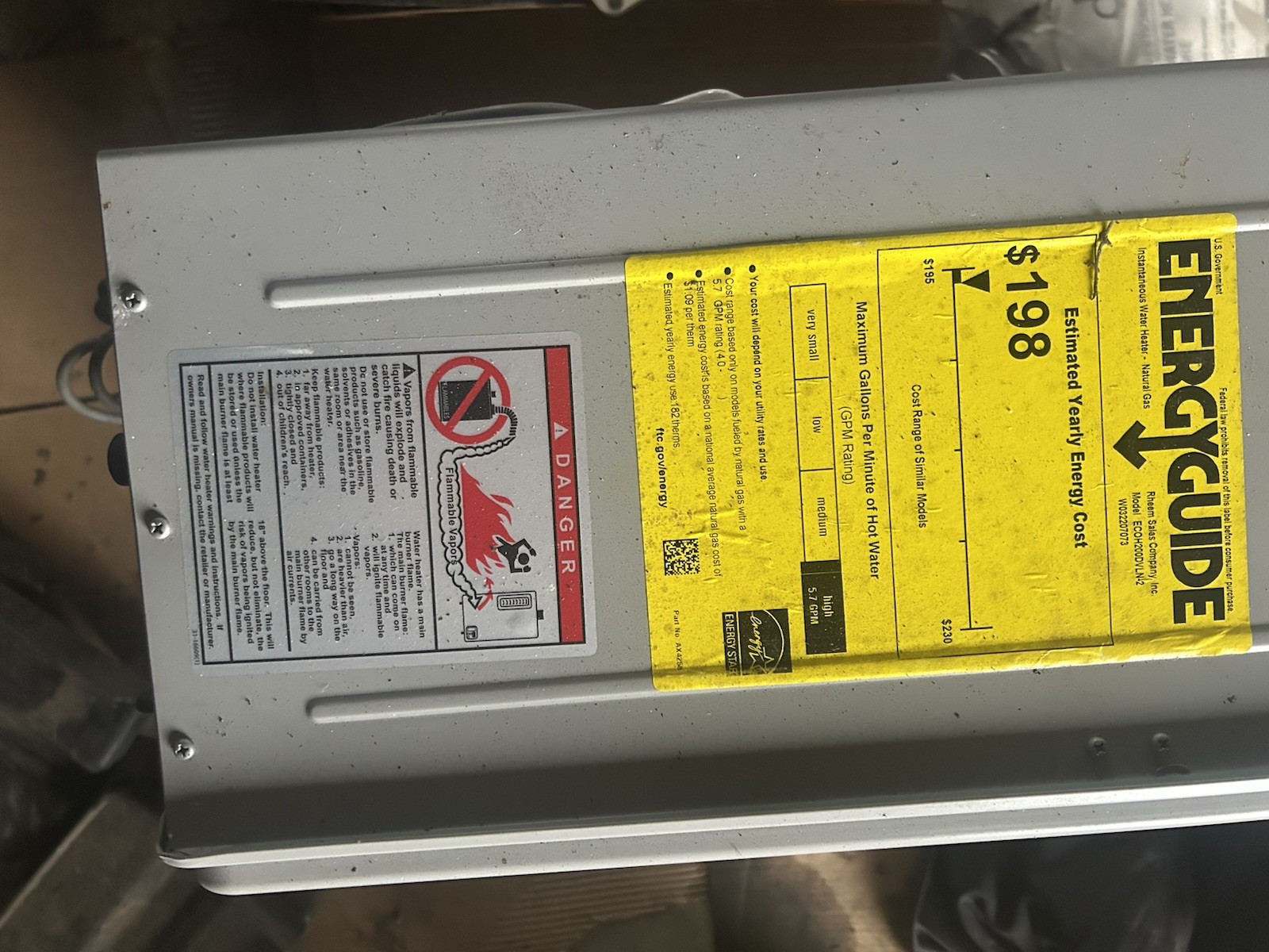 Rheem ECOH200DVLN-2 Condensing Gas Tankless Water Heater 199,000 BTU Indoor gallery