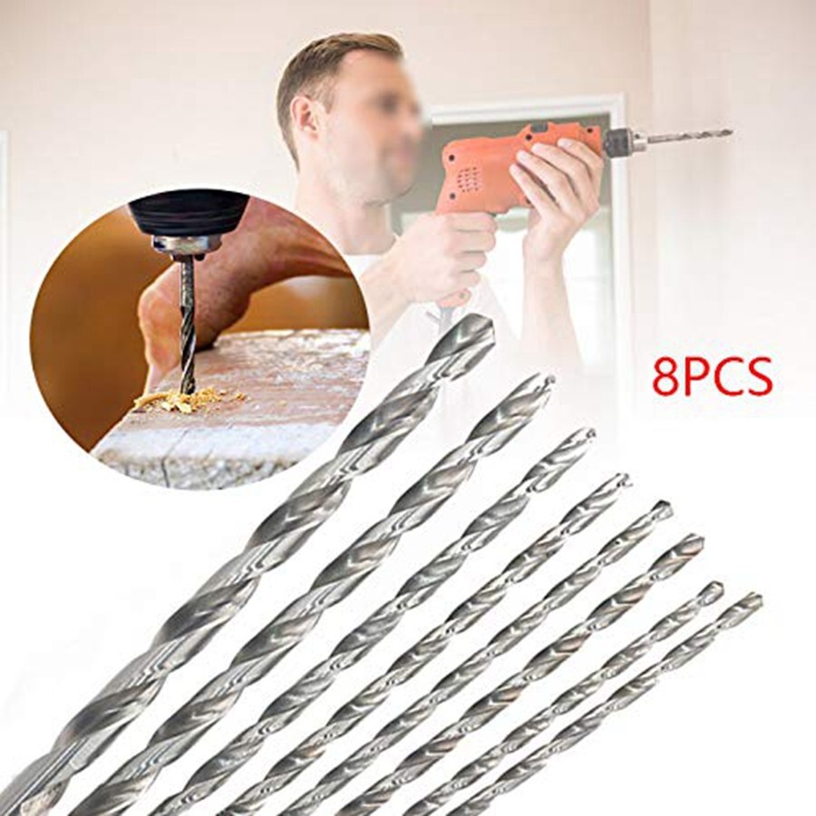8x LONG DRILL BIT SET Tool Straight Shank HSS Large Twist Metal Steel 200mm A673 gallery