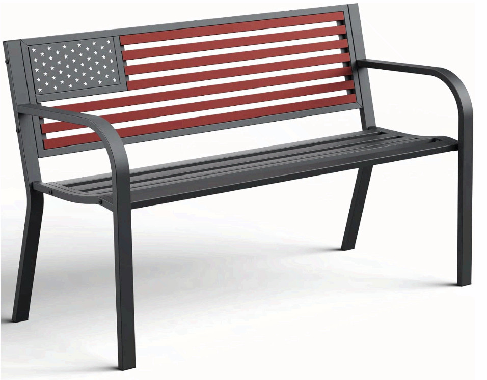 Metal Garden Bench 2 Person Patio Bench Stars & Stripes Red Outdoor gallery