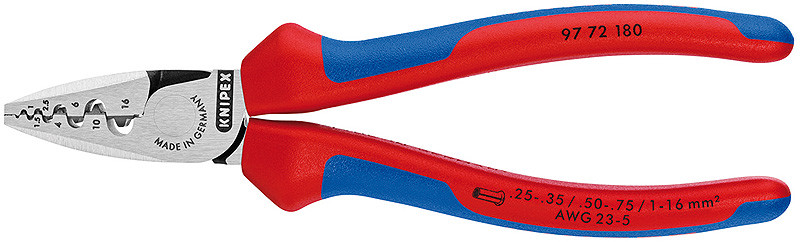 Knipex 9772180 Crimping Pliers For Wire End Ferrules w/Grips 7 1/4 In