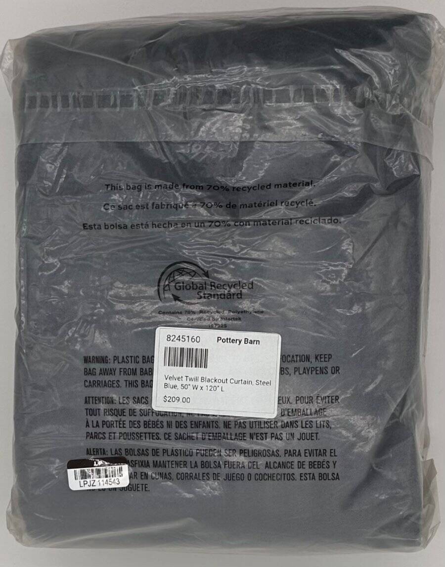 Pottery Barn Velvet Twill BLACKOUT Drape Curtain (1) ~ 50 x 120 ~ Steel Blue gallery