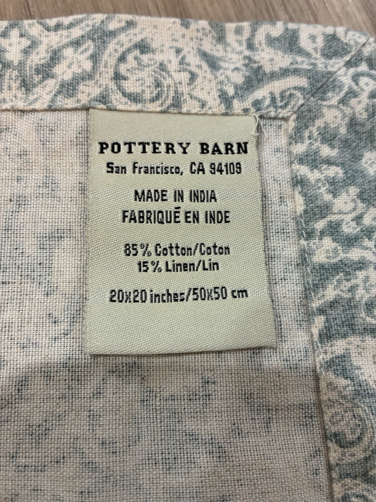 Pottery Barn Napkin Set (6) Cotton Linen Blue & Cream Damask 20”x 20” gallery
