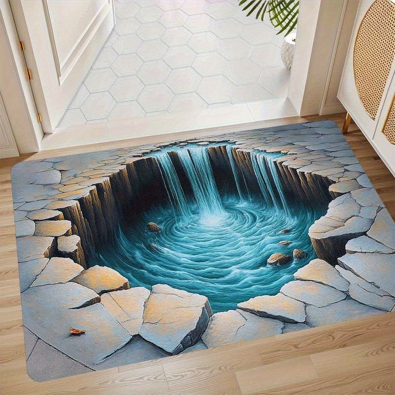 1pc Door Mat 3D Effect Durble 2D Flat Illusion Doormat - Waterfall Design √ gallery