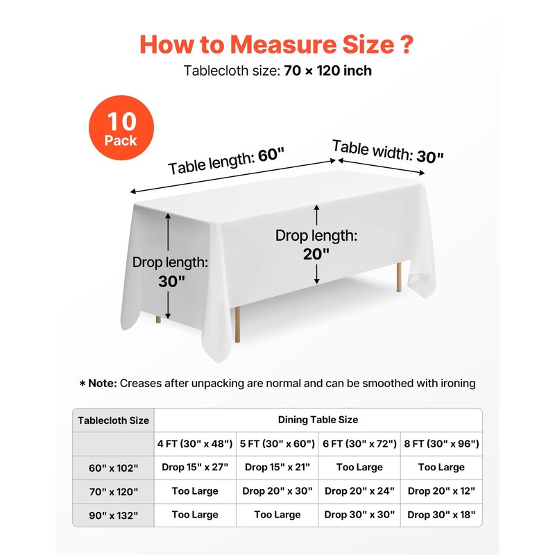 Uimoso 70x120 Inch White Rectangular Tablecloth for Weddings, Parties, 10-Pack gallery