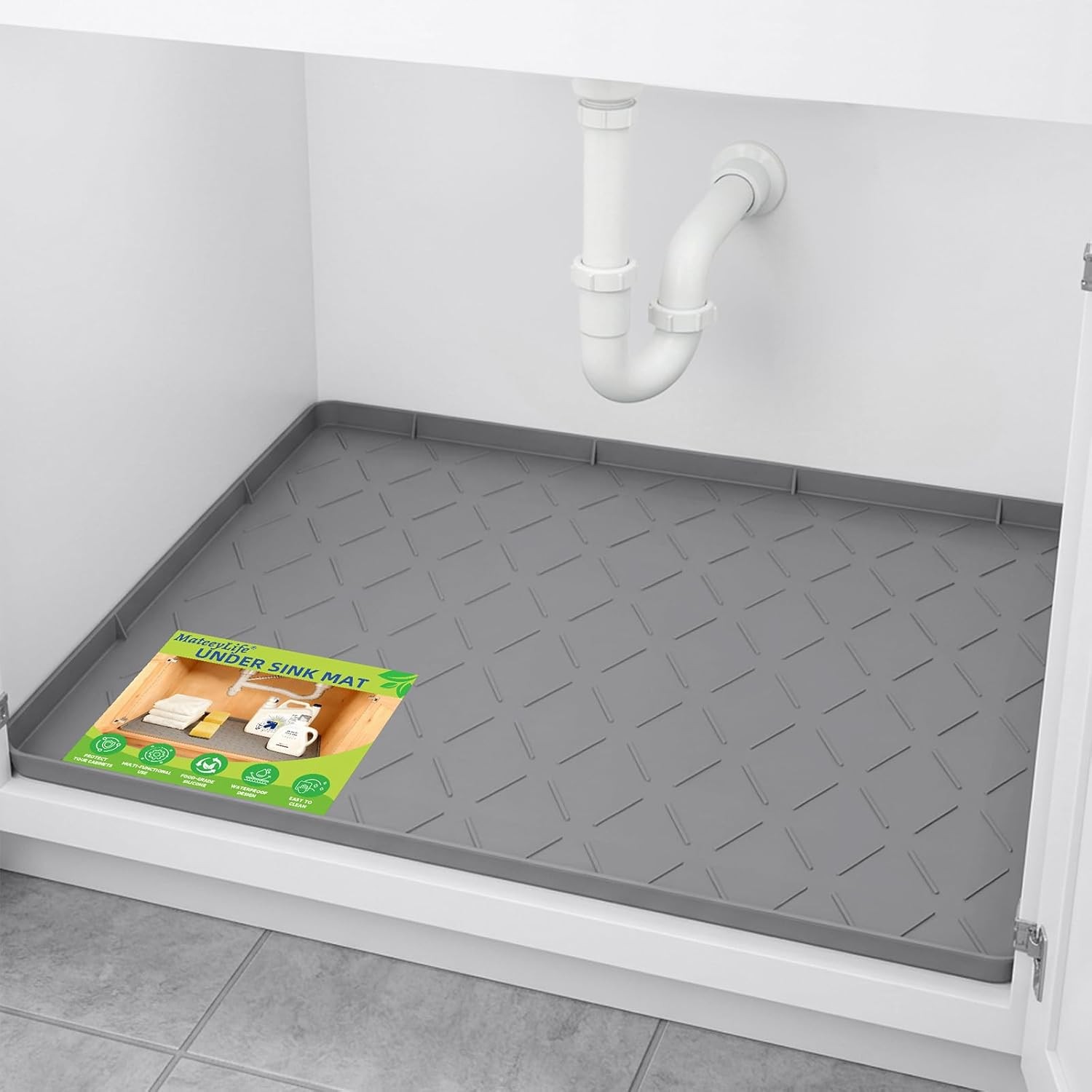 Under Sink Mats Kitchen Waterproof 34"X22" Undersink Protectors Silicone Mat gallery