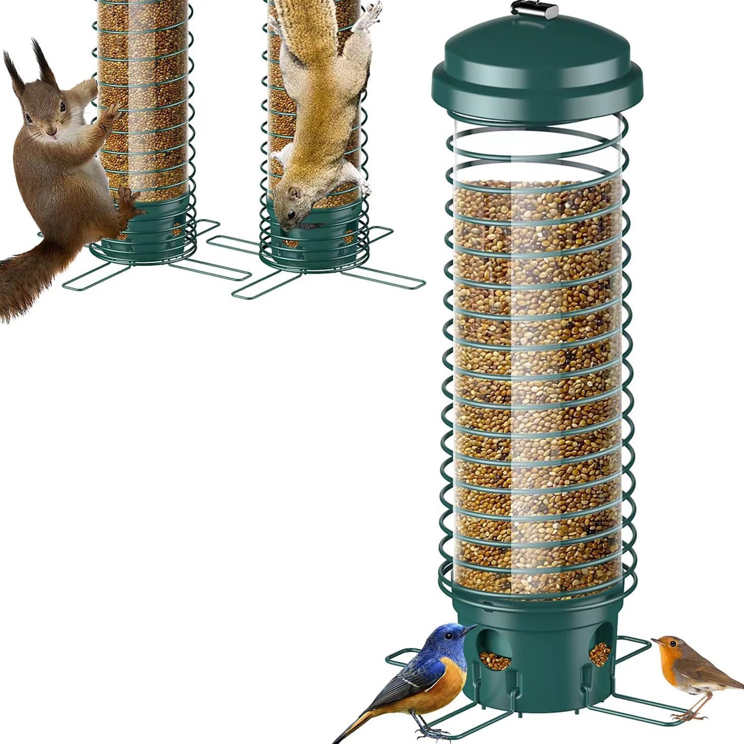Outdoor Hanging Bird Feeder Squirrel Proof Metal Wild Bird Seed Feeders 4 Ports gallery