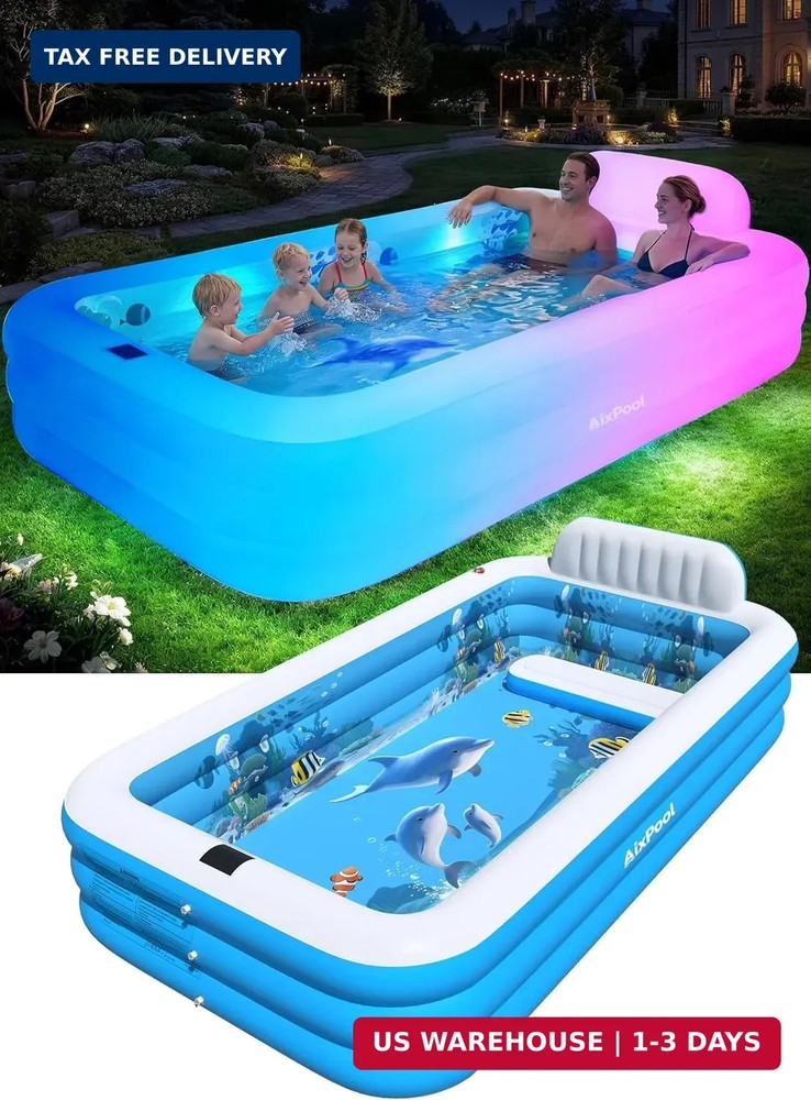 Extra Large Inflatable Pool with Lights,Upgraded Solar Powered Blow Up Pool for