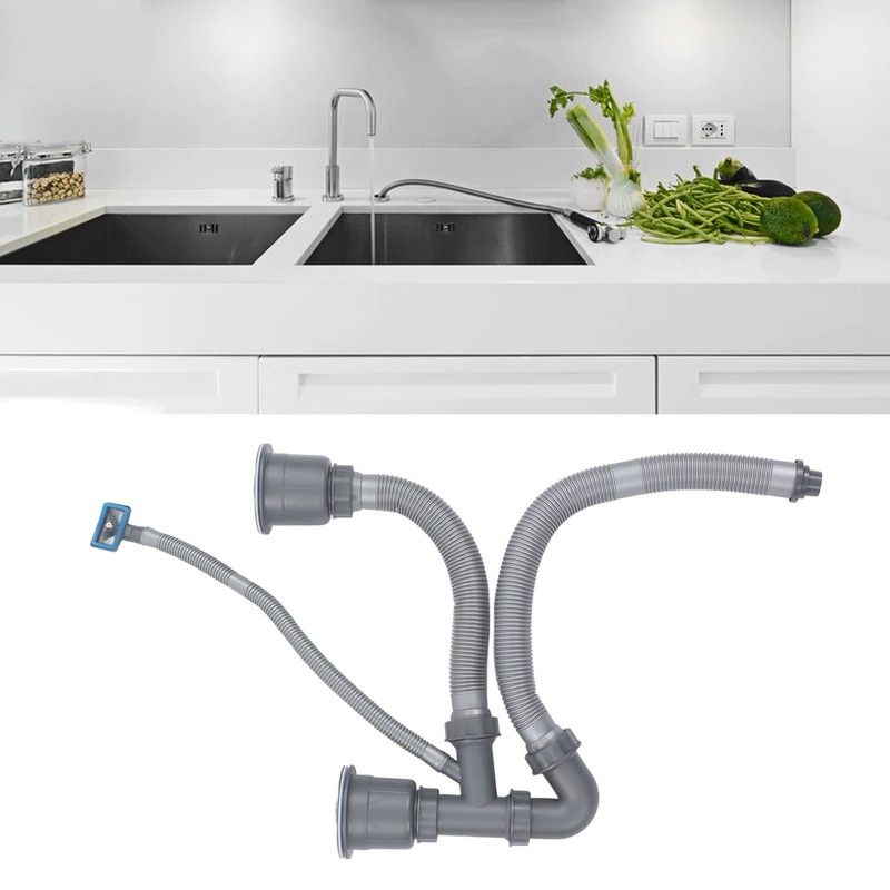 Kitchen Sink Double Hose Drain Kit Quick Draining Expandable Multiple Deodor NEW gallery