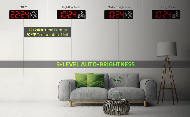 Large LED Digital Wall Clock with Date, Temperature, Auto-Brightness, Auto-DS... gallery