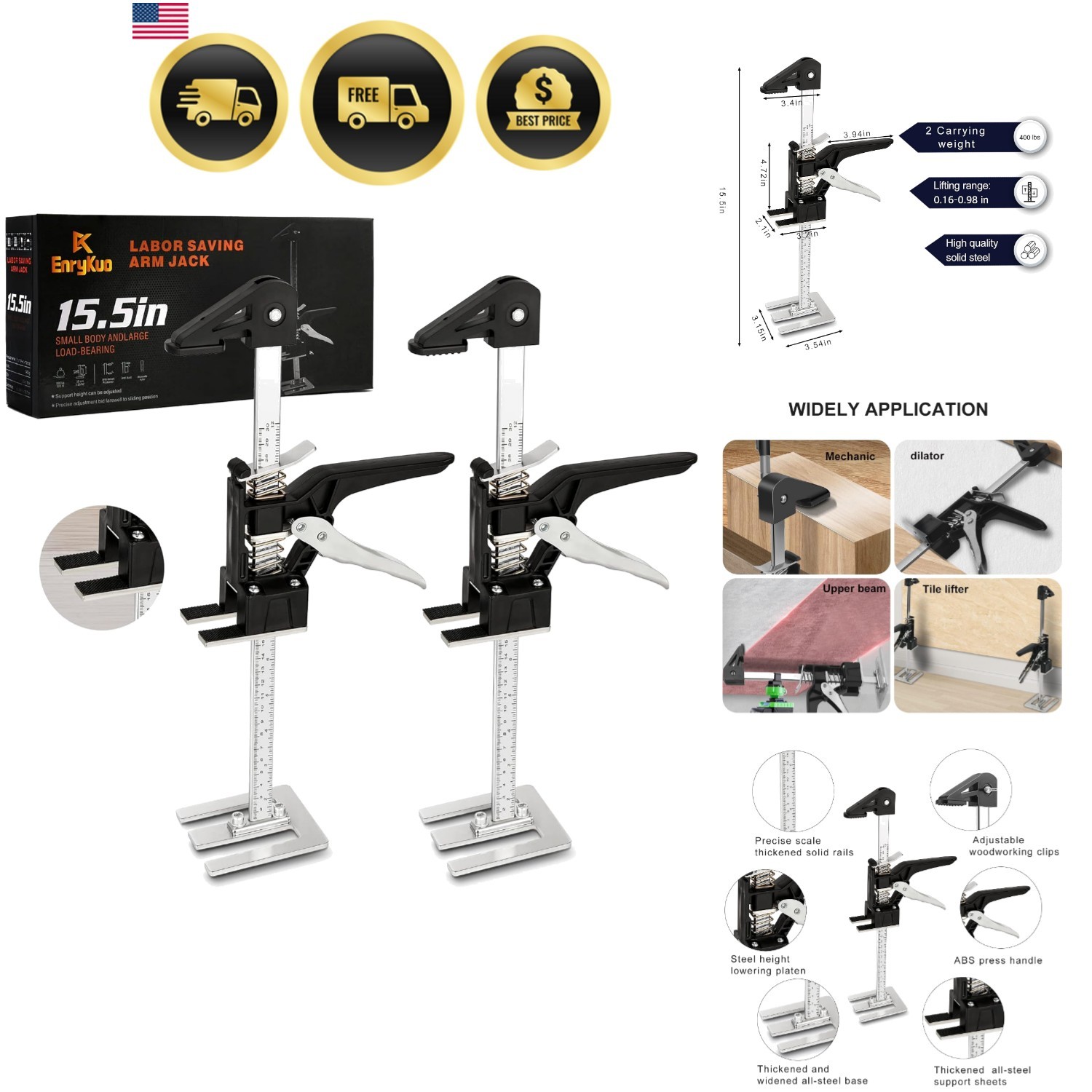 Labor Saving Arm Jack 2 Pack,15.5 Inch Multifunctional Furniture Lifter Jacks... gallery
