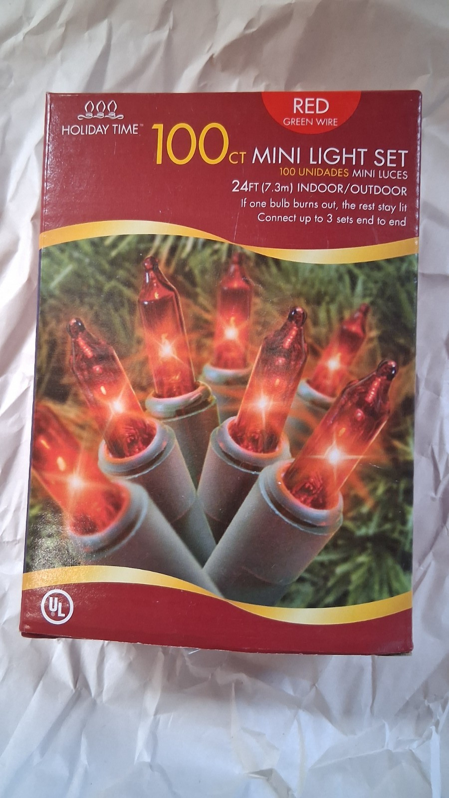 Holiday Time 100 Red Mini lncandescent Christmas Tree Lights In/Out Green Wire gallery
