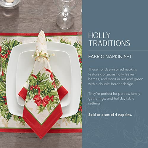 Holly Traditions Fabric Bordered Napkins, 17 Inches x 17 Inches, Set of 4 gallery