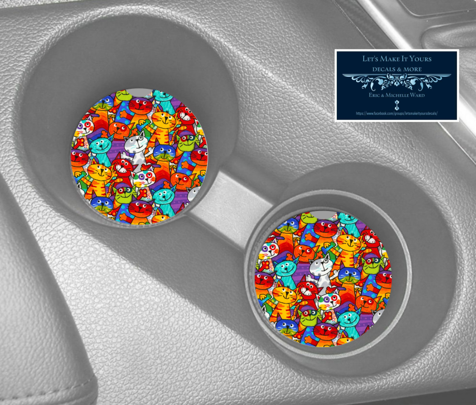COLORFUL KITTY CATS KITTENS COLLAGE SANDSTONE CAR COASTER SET (2) ABSORBS gallery