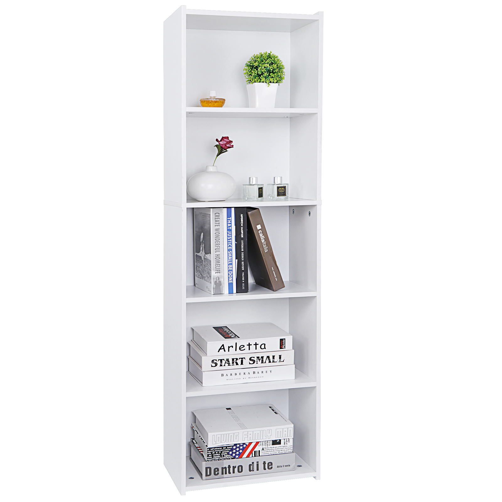 5 Tier Reversible Open Shelf Bookcase Bookshelf Modern White Corner Bookcase gallery