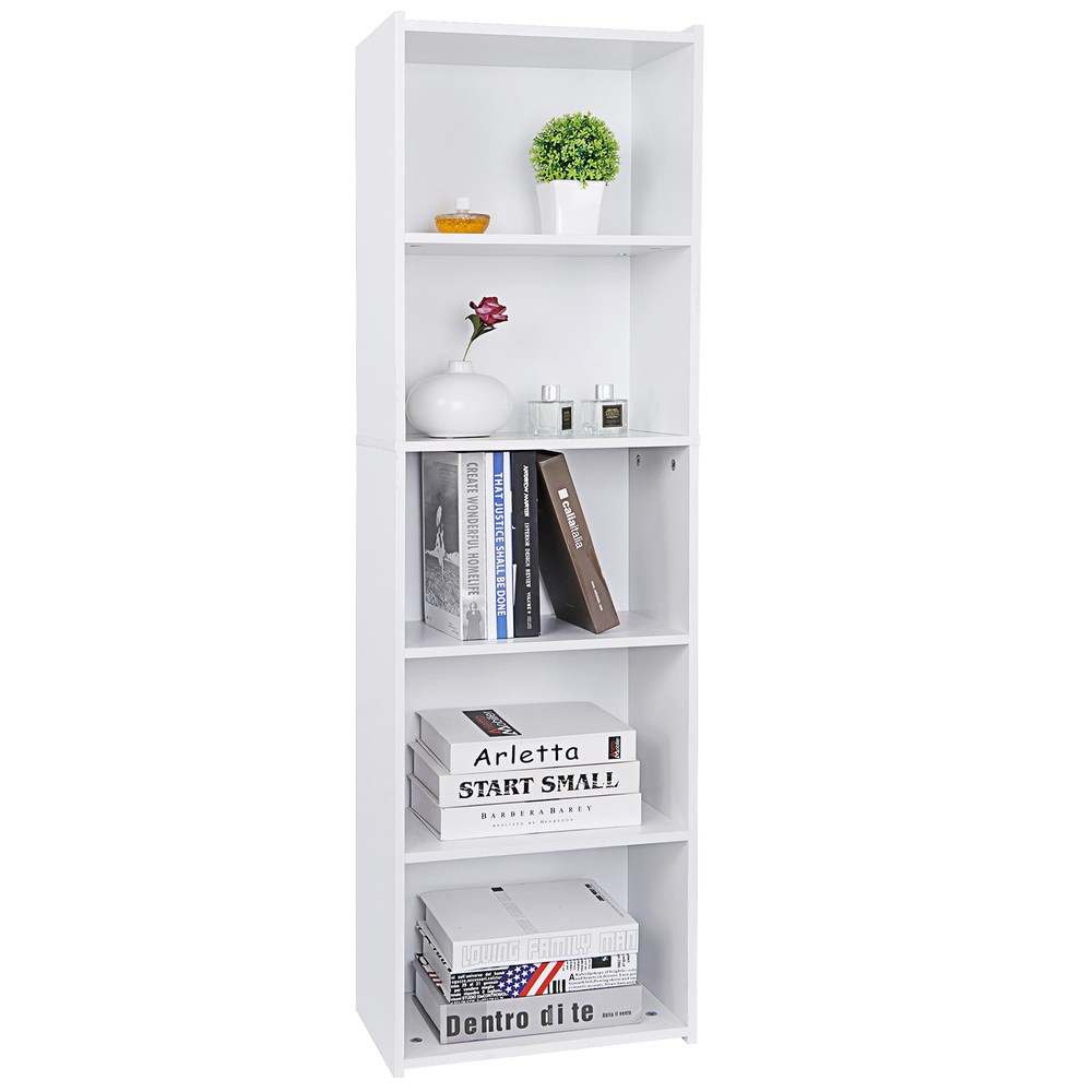 5 Tier Reversible Open Shelf Bookcase Bookshelf Modern White Corner Bookcase