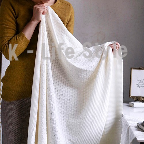 Super Wash Wool Ivory Cable Knit Throw Blanket 34"X65" Sofa,Home - Made in Korea gallery