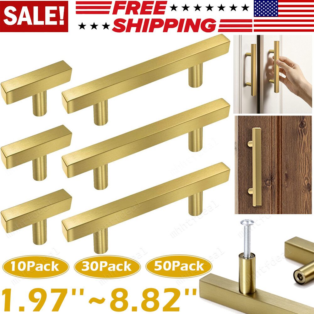 Kitchen Cabinet Handles Stainless Steel Drawer Pulls Hardware Square Golden lLot gallery