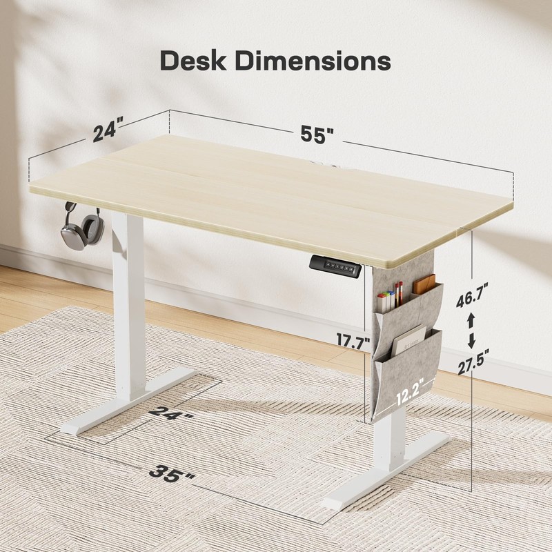 Marsail Standing Desk Adjustable Height, Electric Standing Desk 55*24",(TZESD8N) gallery