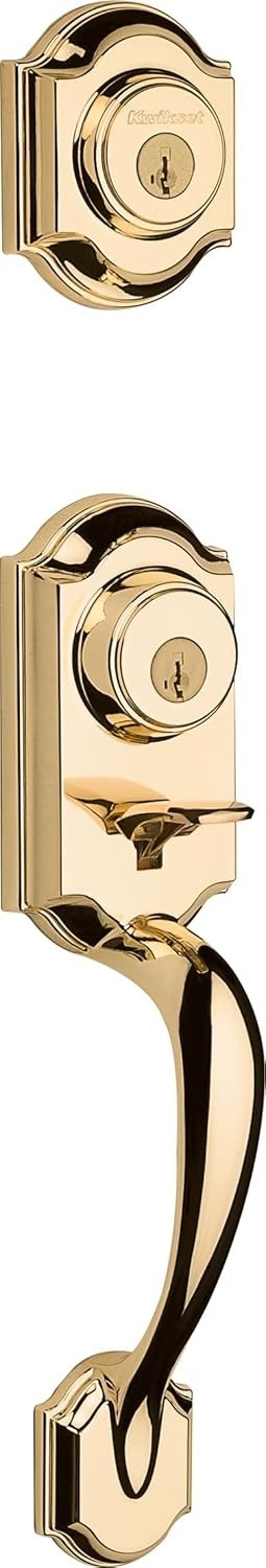 Kwikset Montara Front Door Lock Handle and Deadbolt Set, Polished Brass gallery