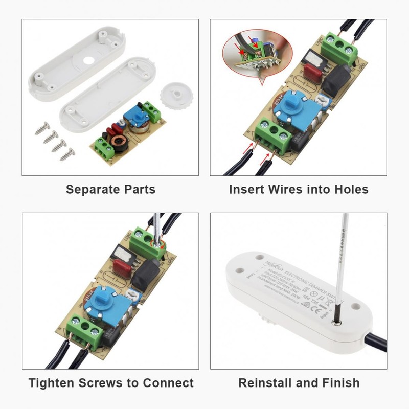 Inline Lamp Switch, Full Range Rotary Dimmer, Cord Switch Replacement 110V White gallery