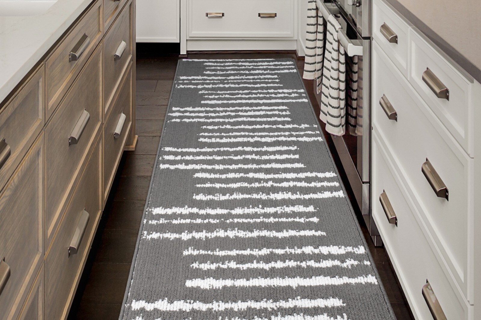 Custom Size Hallway Runner Rug, Non Skid, 26 Wide X Your Choice of Length, Grey gallery